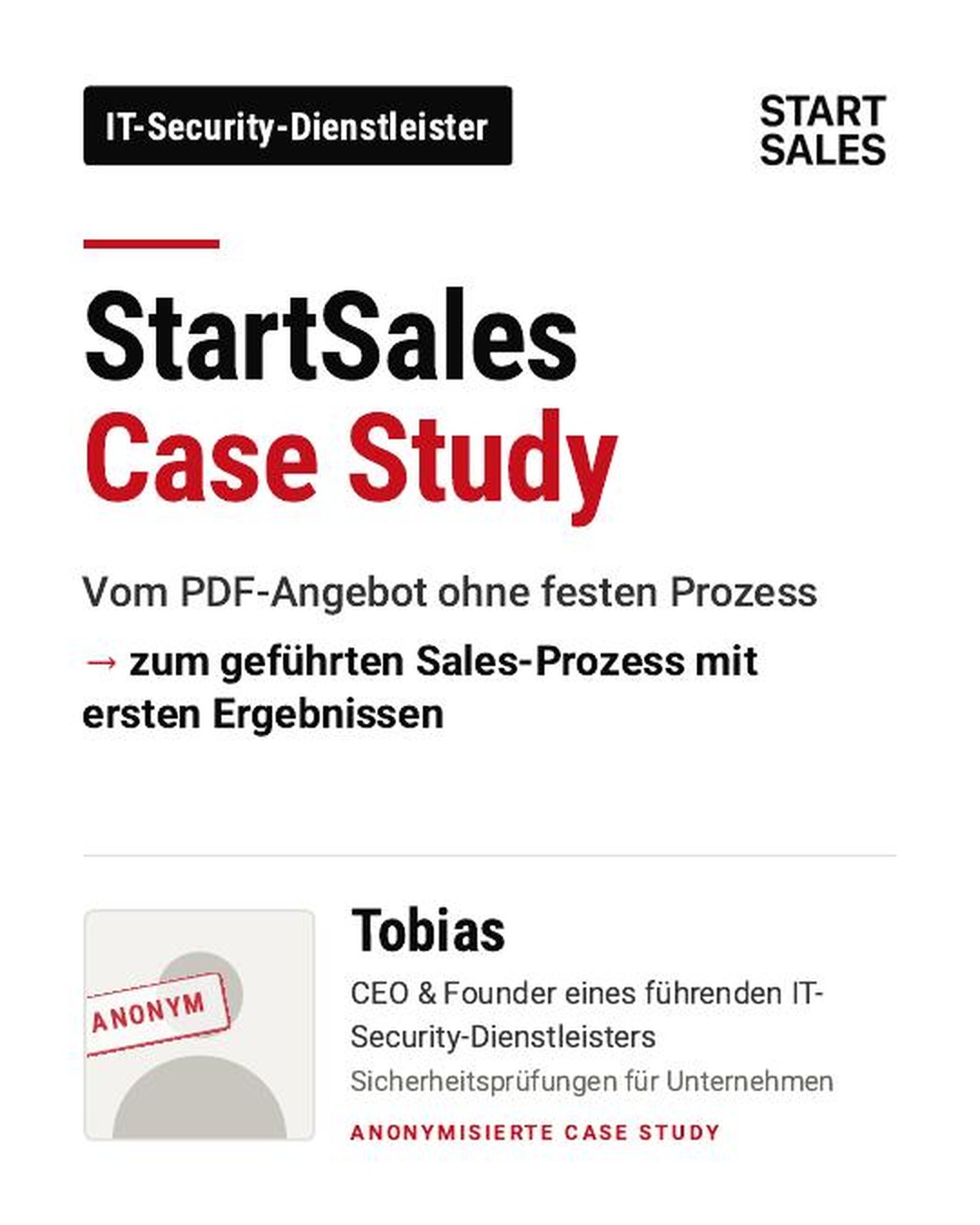 Titelbild der anonymisierten StartSales Case Study mit Tobias, CEO eines IT-Security-Dienstleisters