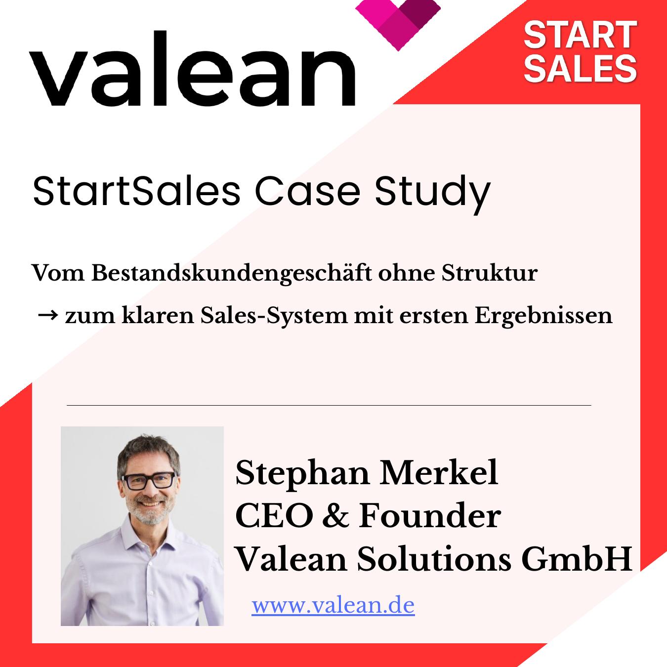 Titelbild der StartSales Case Study mit Stephan Merkel von Valean Solutions